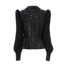 Load image into Gallery viewer, Black Sequin Patchwork Puff Sleeve Retro Jacket