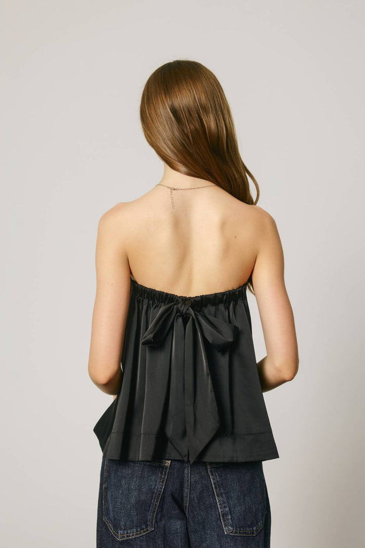 Satin Strapless Bow Back Top