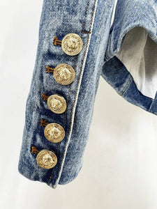 Belted Washed Denim Blazer