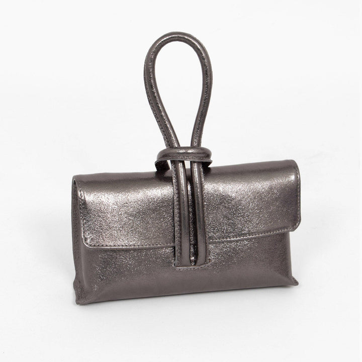 Trixie Italian Leather Wristlet Clutch Bag Gun Metal
