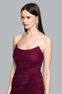 Ruched Mesh Strapless Dress