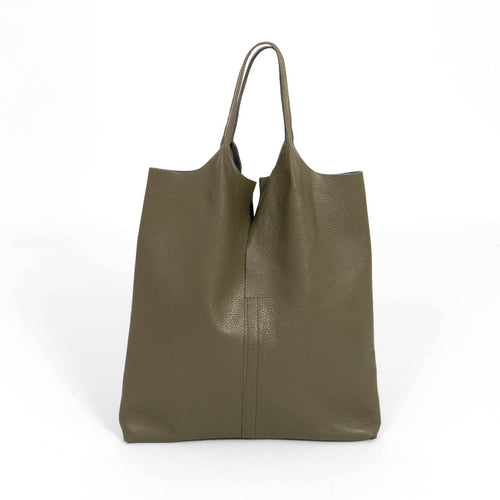 Sarta Pelle - Paloma Italian Leather Shoulder Bag- Khaki, Pebbled