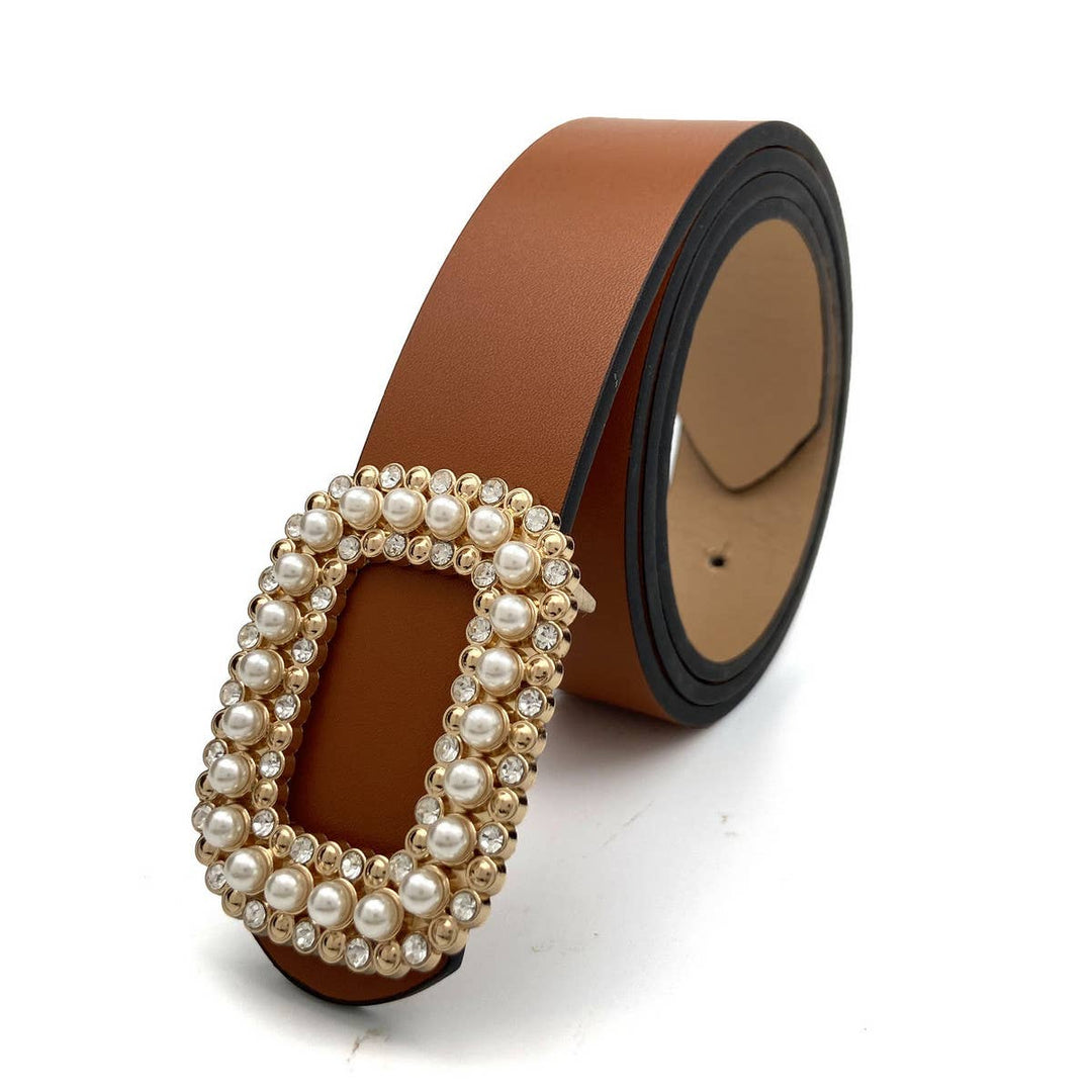 ACCITY - WOMEN ROUND DIAMOND PEARL BUCKLE BELT FOR JEANS_CWABE0130
