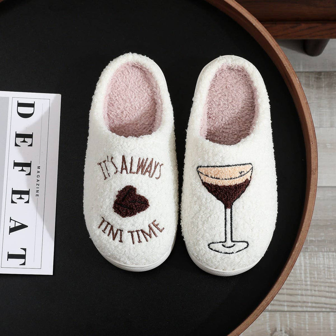 ACCITY - Cozy Martini Slippers Soft Fuzzy Home Footwear_CWSHF00245