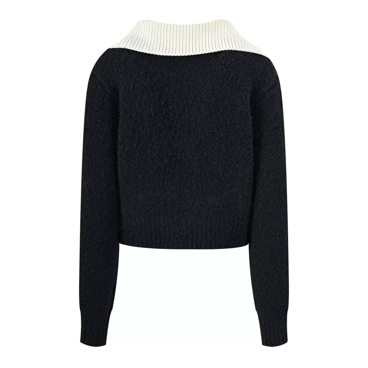 V-Neck Knit Top with Contrast Collar