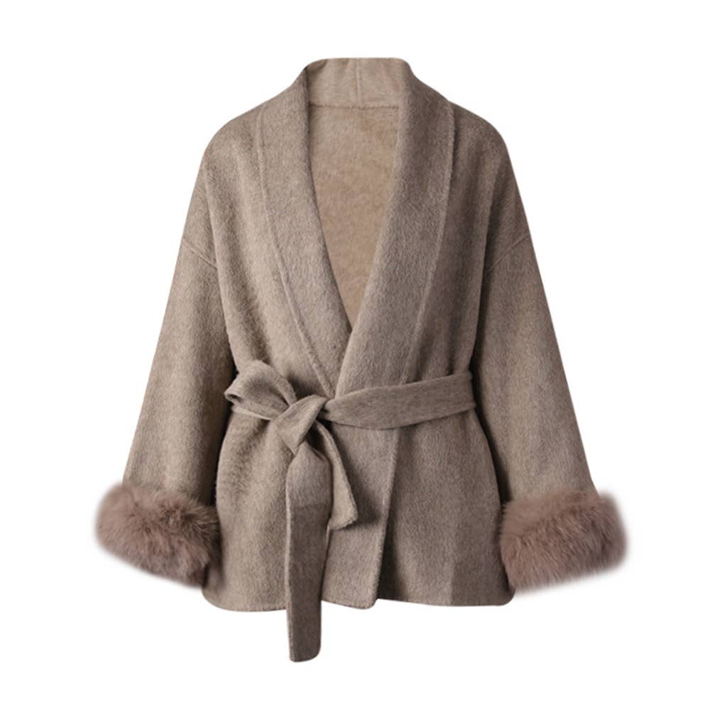 Belted Wool Coat with Faux Fur Cuffs *multiple colors*