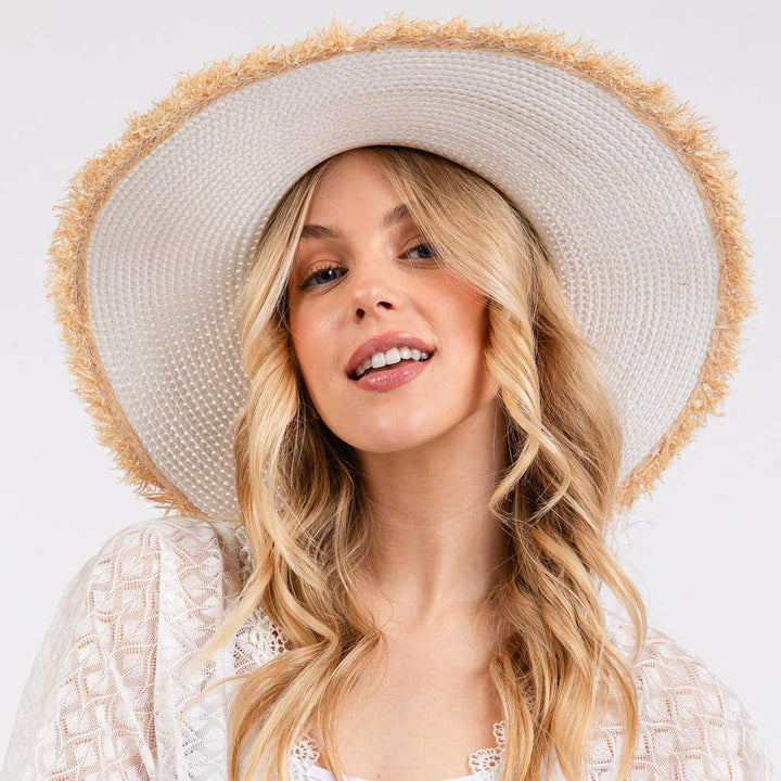 Frayed Edge Floppy Straw Sun Hat