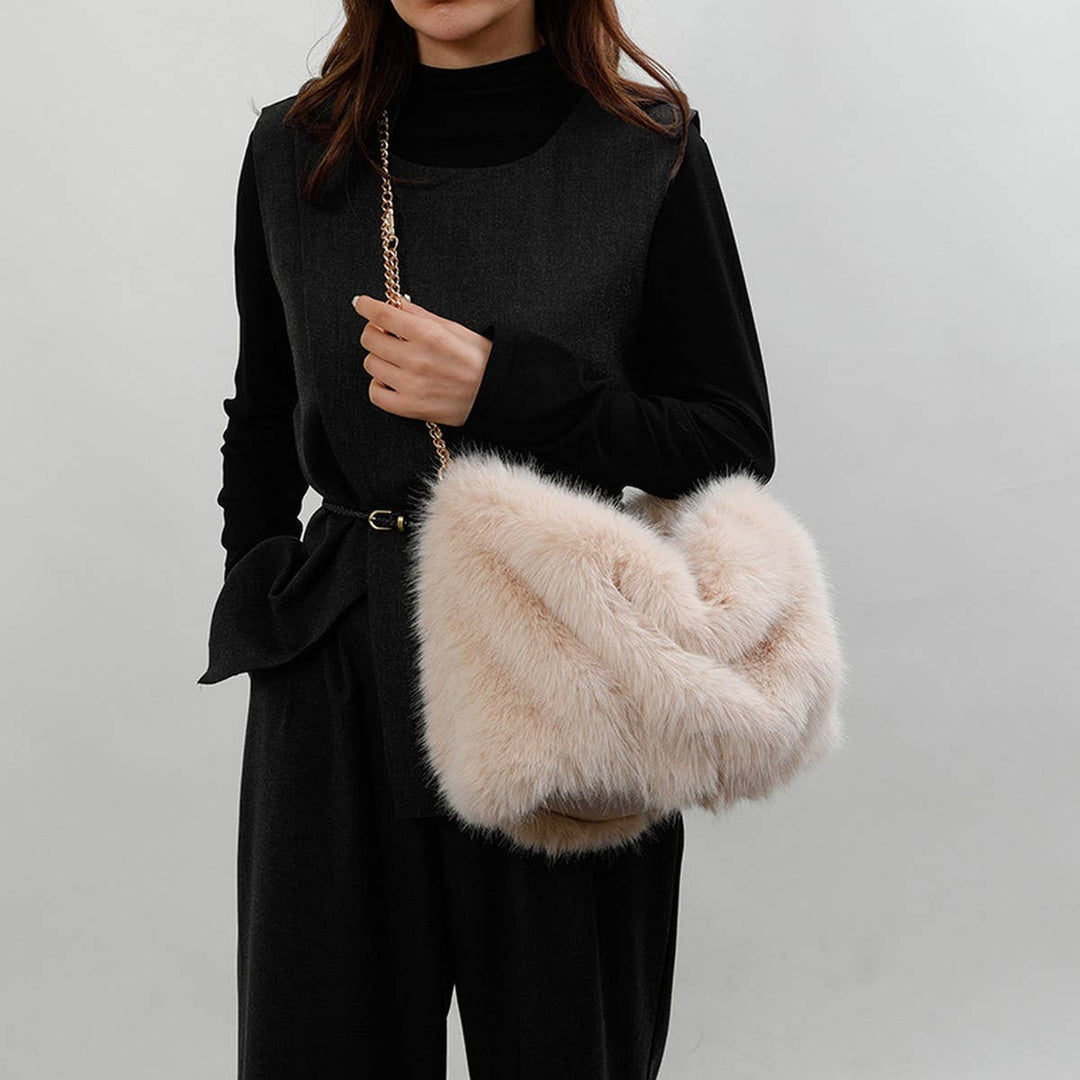 ACCITY - WINTER FASHION PLEATED FAUX FOX FUR PLUSH BAG_CWAB3921