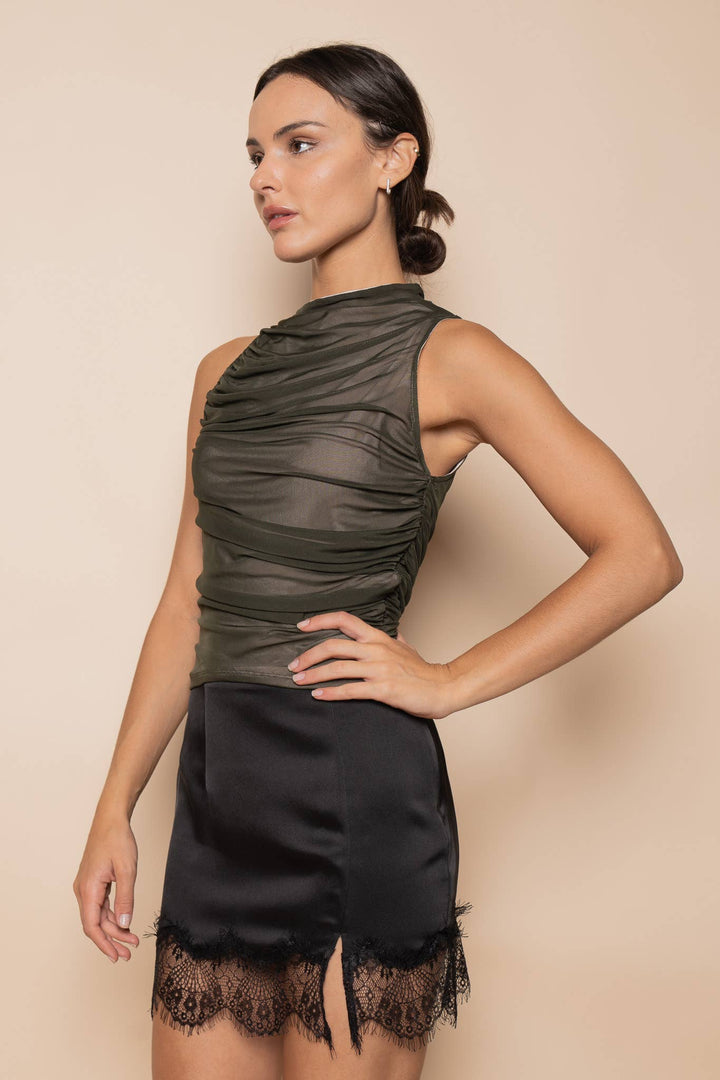 RUCHED MESH TANK TOP