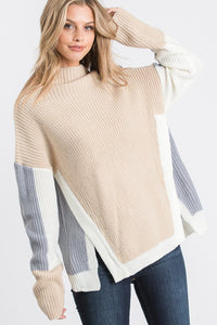KNIT COLOR BLOCK SWEATER WITH SIDE PANELS
