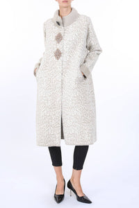 Floral Jacquard Print Embellished Faux Fur Coat