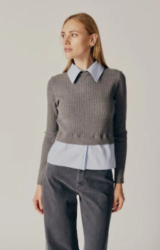 Grey Melange Knit Sweater with Sky Blue details