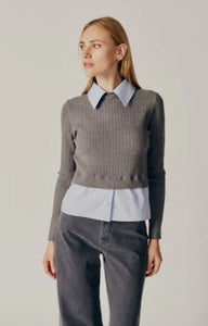 Grey Melange Knit Sweater with Sky Blue details