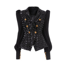 Load image into Gallery viewer, Black Sequin Patchwork Puff Sleeve Retro Jacket