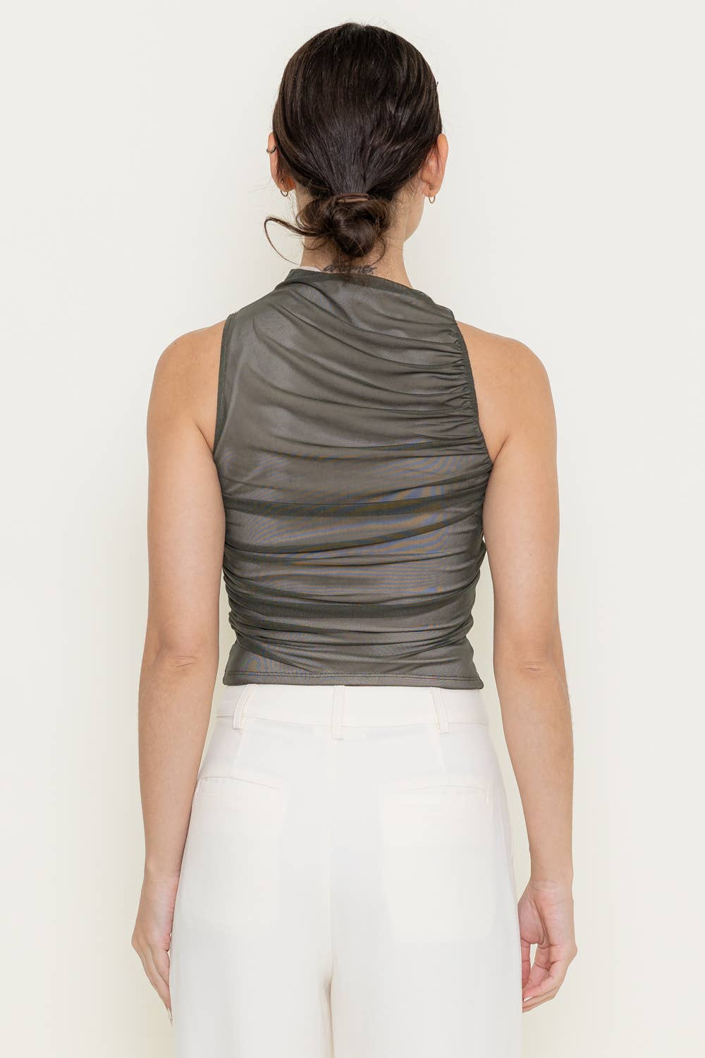 RUCHED MESH TANK TOP