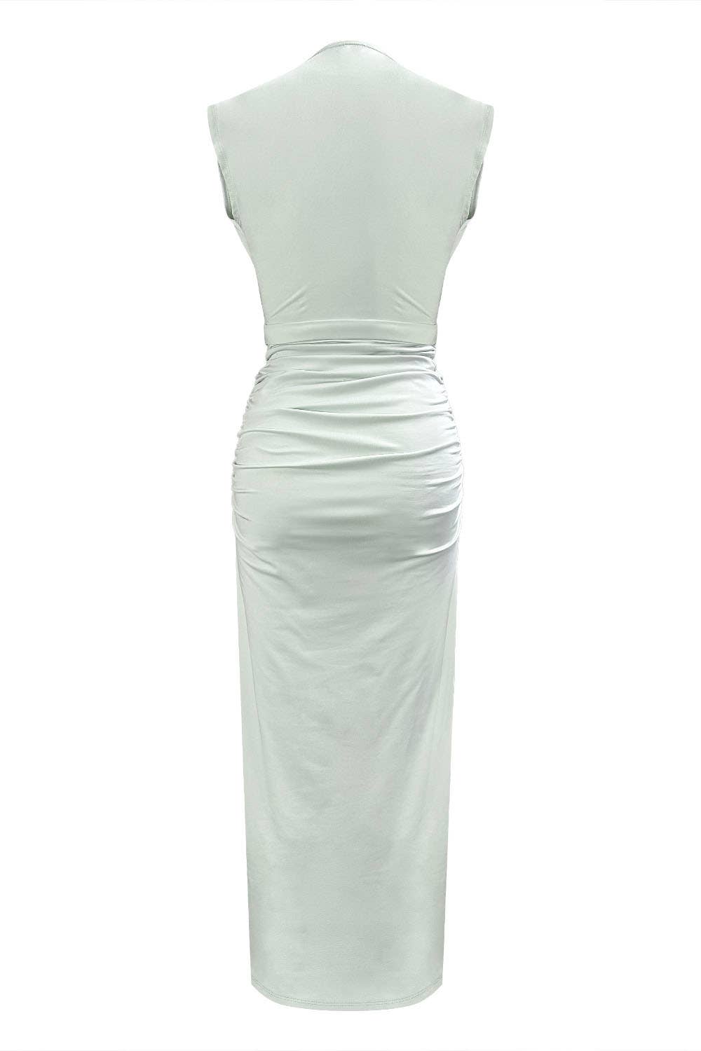Ruched Midi Dress with Metal Accent