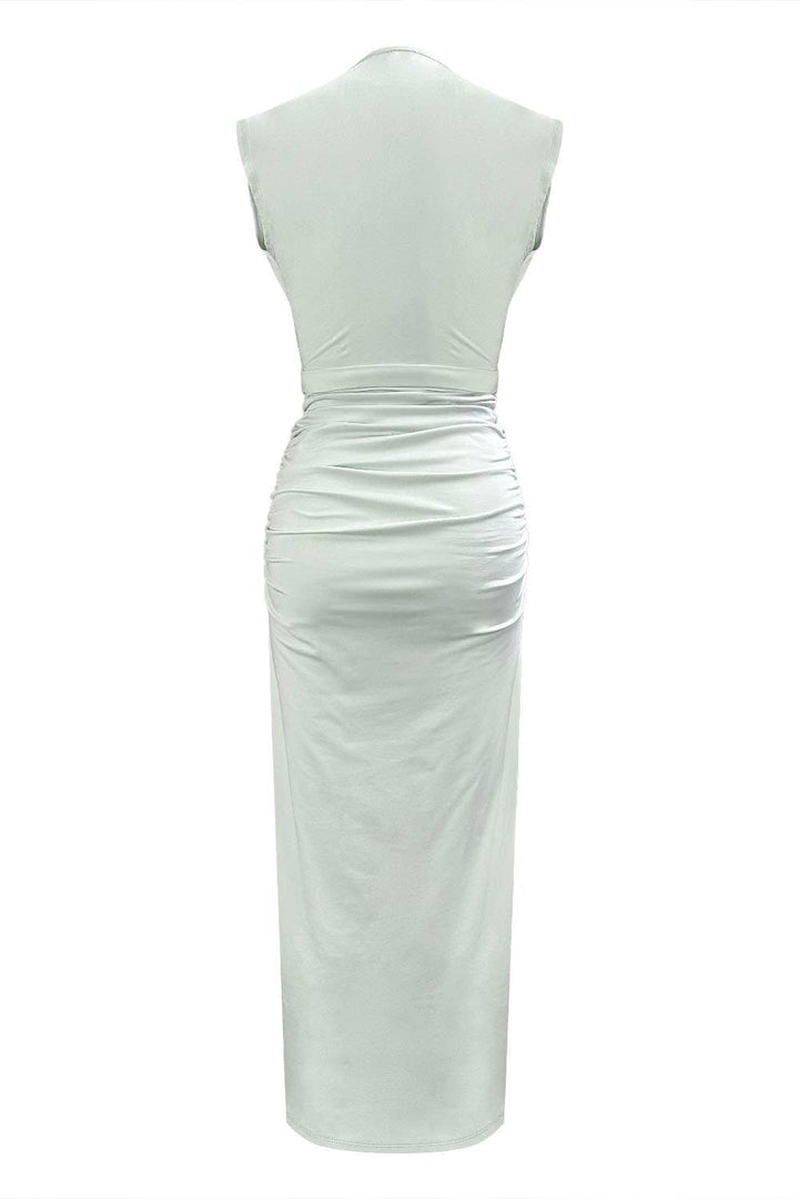 Ruched Midi Dress with Metal Accent
