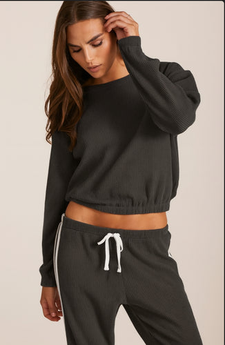 Drop Shoulder Elastic Hem Top