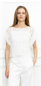 Fringe Sleeve Knit Top in White