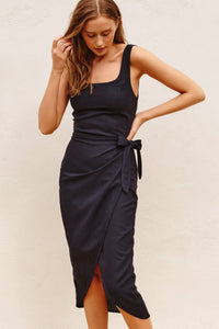 Dress Forum - Cotton Linen Tulip Hem Midi Wrap Dress (1) - L / RED ROUGE