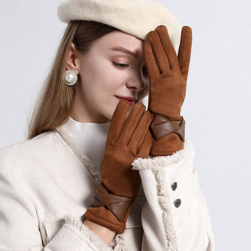 Bow Faux Suede Gloves