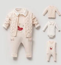 Load image into Gallery viewer, Nipperland - Cotton Baby Outfit – 3-Piece Set with Teddy Bear Embroidery