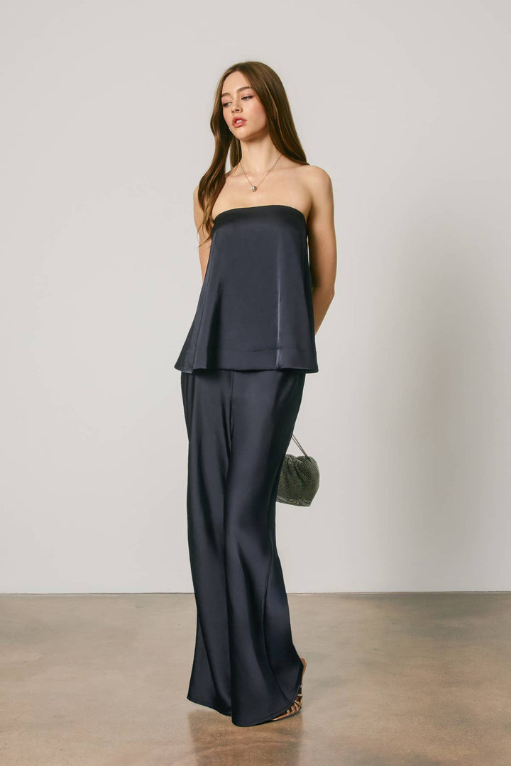 Satin Strapless Bow Back Top