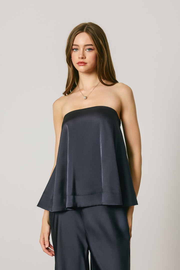 Satin Strapless Bow Back Top