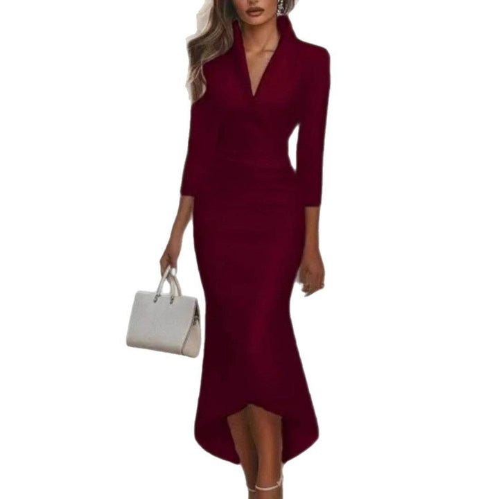 TD Wholesale Apparel - Women's Satin V-Neck Long-Sleeve Dress