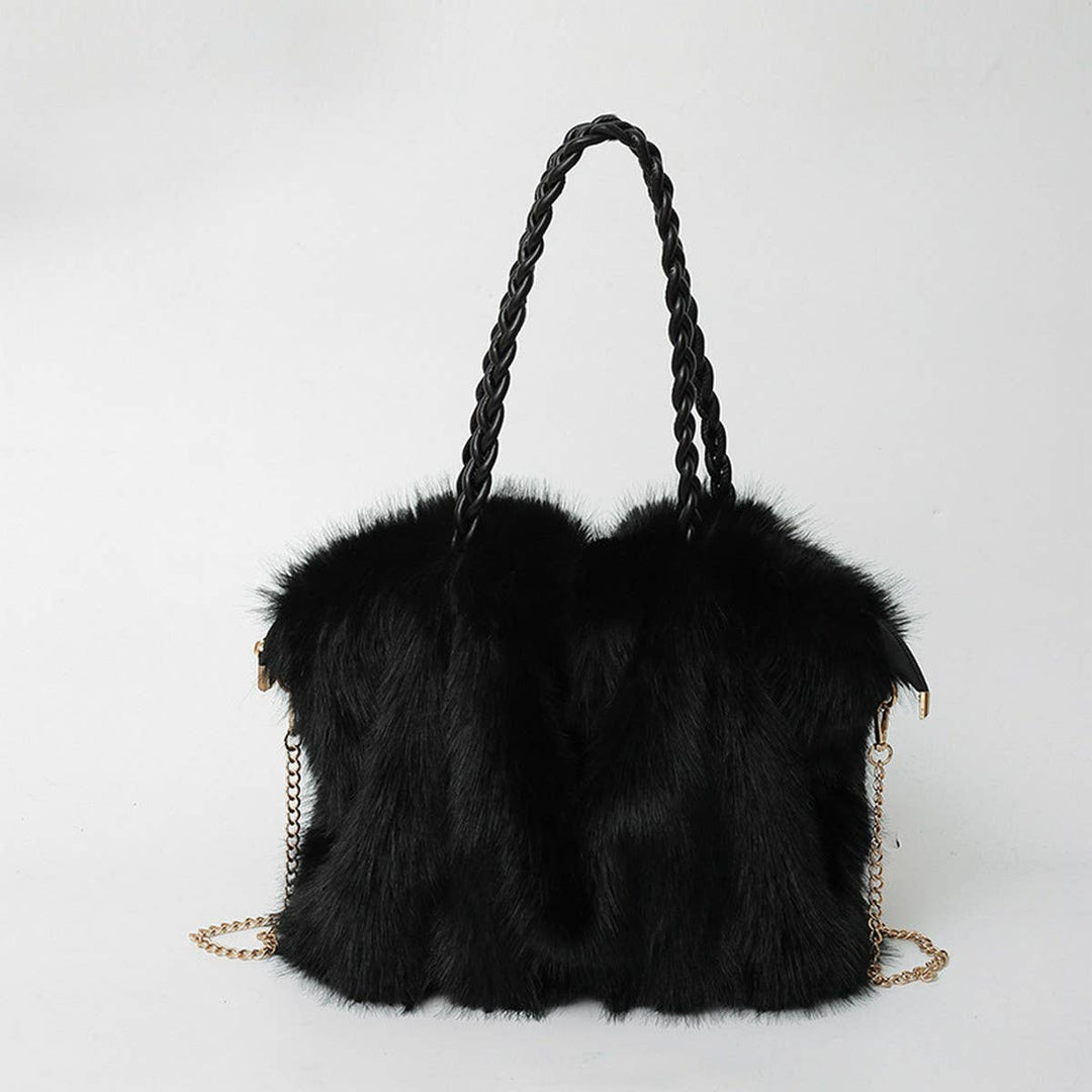 ACCITY - WINTER FASHION PLEATED FAUX FOX FUR PLUSH BAG_CWAB3921