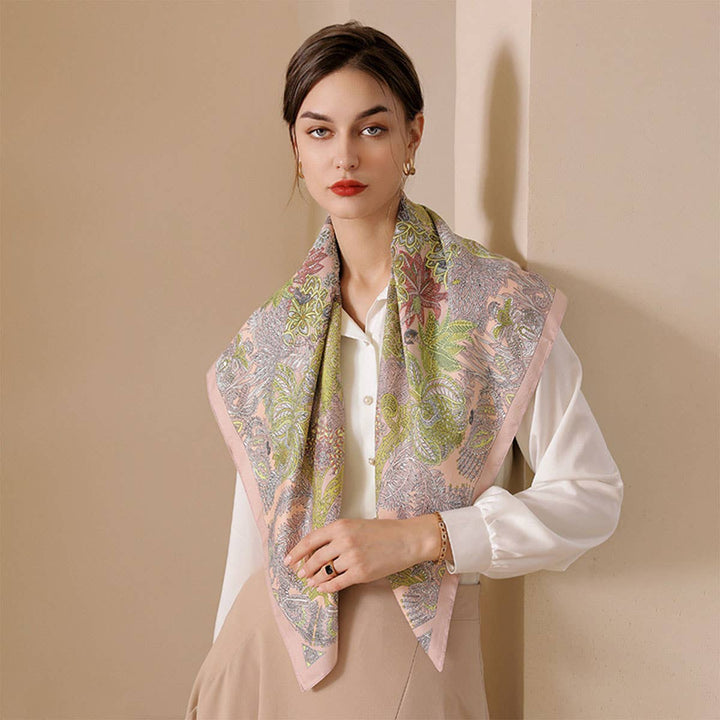 ACCITY - Vintage French Print Scarf – 90cm Silk Feel Square_CWASC0172