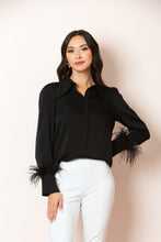 Load image into Gallery viewer, Black Silk Blouse with Feathers