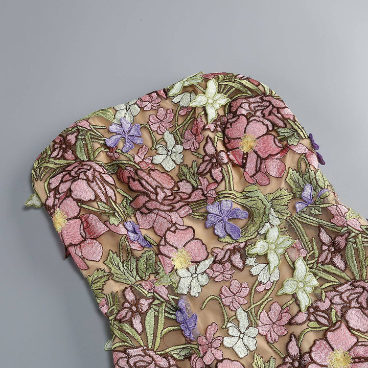 Floral Embroidered Strapless Dress