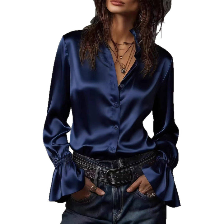 TD Wholesale Apparel - Women's Champagne Satin Long-Sleeve Blouse