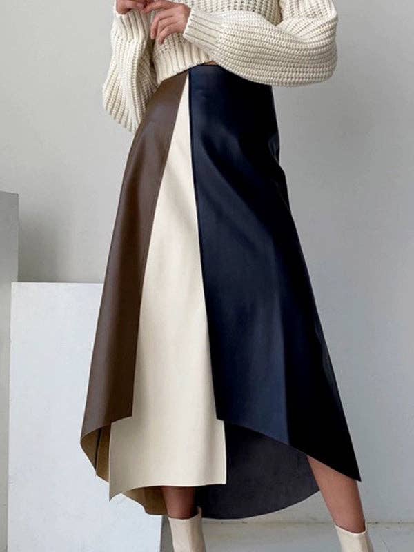 OceanusSwim - A-Line High Waisted Asymmetric Contrast Color Split-Front Skirts Bottoms