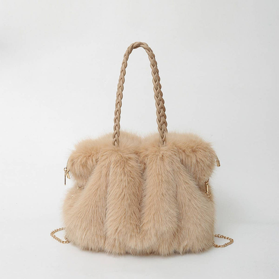 ACCITY - WINTER FASHION PLEATED FAUX FOX FUR PLUSH BAG_CWAB3921