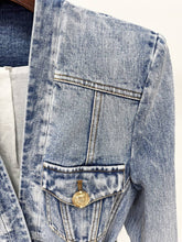 Load image into Gallery viewer, Belted Washed Denim Blazer