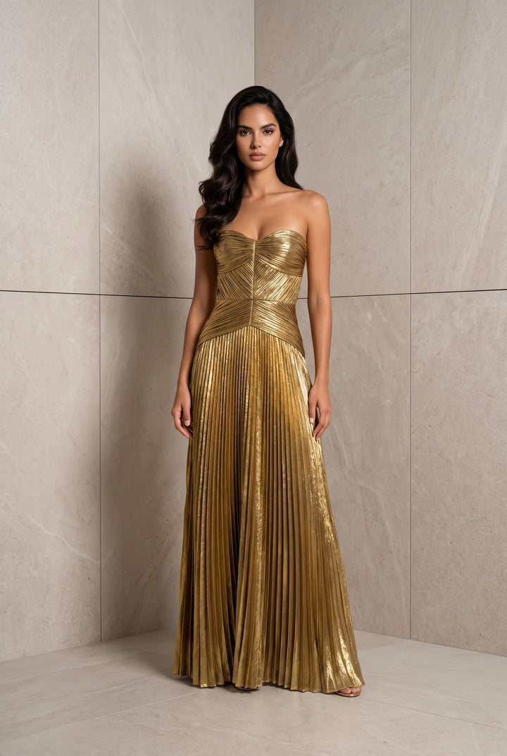 Minuet - 3771-4 Strapless Sweetheart Neckline Pleated Maxi Dress