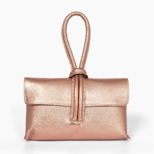 Trixie Rose Gold Metallic Italian Leather Clutch Bag