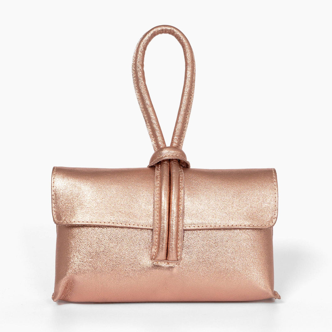 Trixie Rose Gold Metallic Italian Leather Clutch Bag