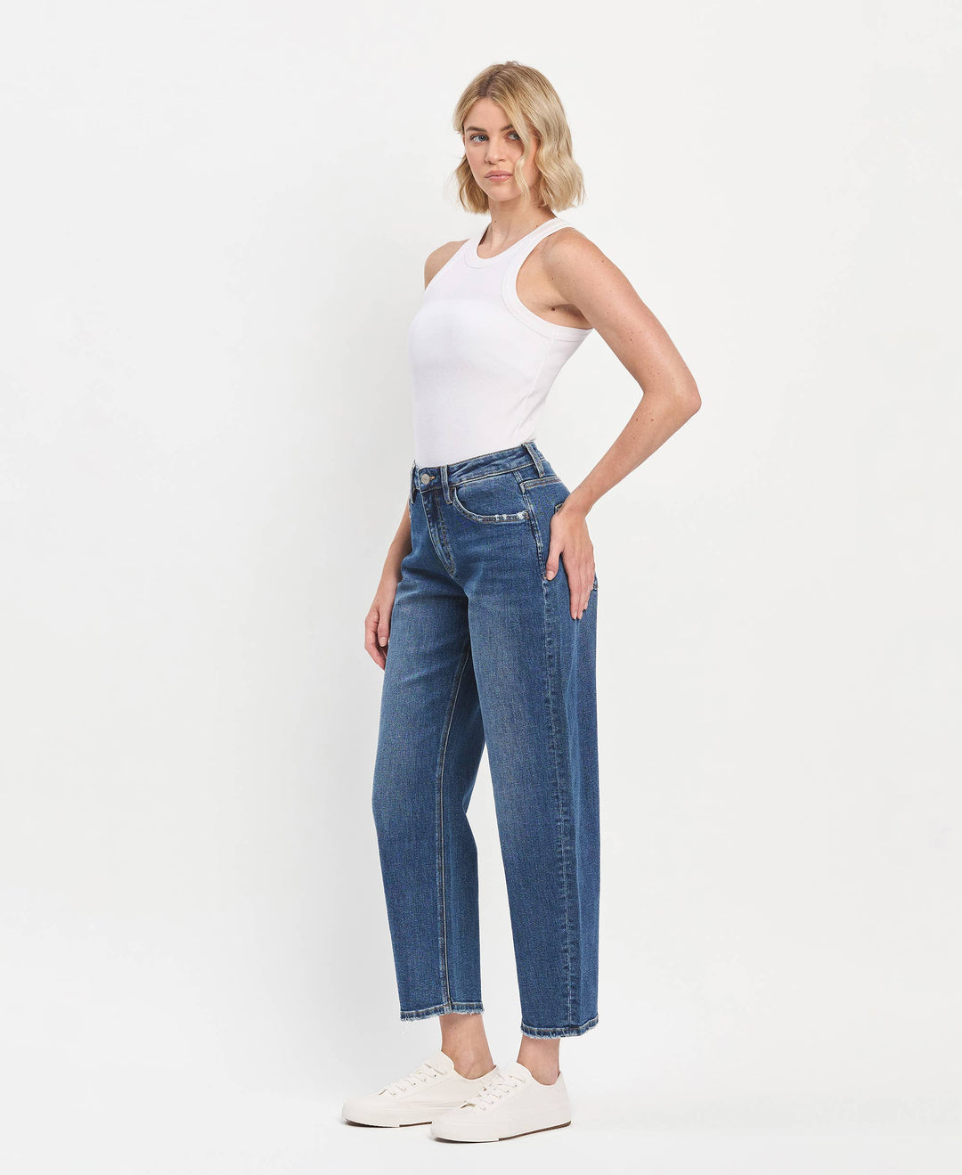 High Rise Ankle Barrel Jeans