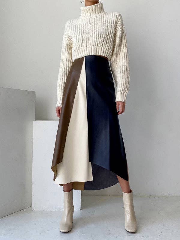 OceanusSwim - A-Line High Waisted Asymmetric Contrast Color Split-Front Skirts Bottoms