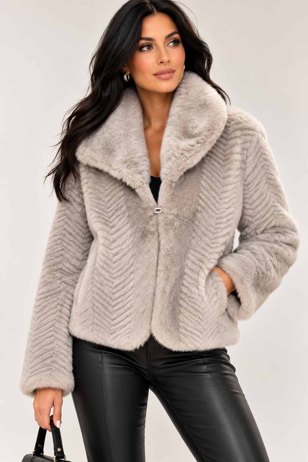 Silver Taupe Faux Fur Coat