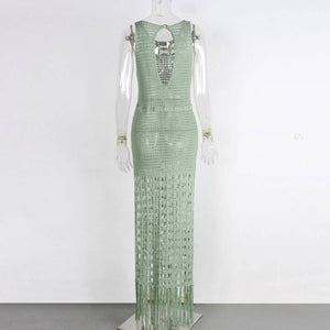 Cut-Out Lace-Up Fringed Beach Maxi Dress
