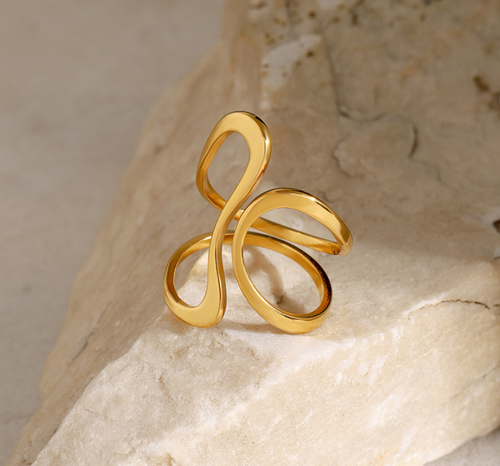 18K Gold Plated Stainless Steel Open Curves Adjustable Ring