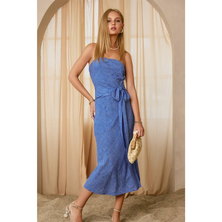 Strapless Front Tie Midi Dress