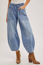 Load image into Gallery viewer, Denim Mid-Waist Drawstring Barrel Jeans