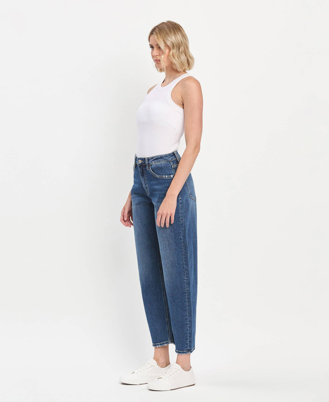 High Rise Ankle Barrel Jeans