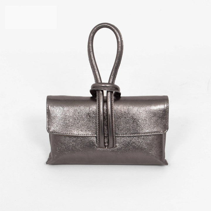 Trixie Italian Leather Wristlet Clutch Bag Gun Metal