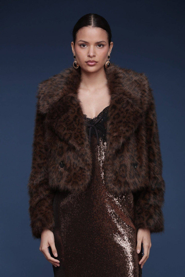 Leopard Faux Fur Cropped Coat